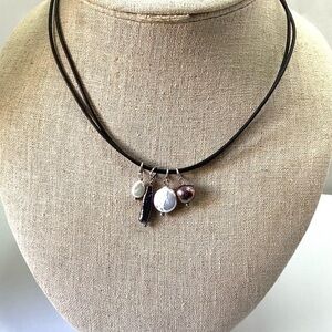 Freshwater Pearls Sterling Silver Leather Rope Necklace